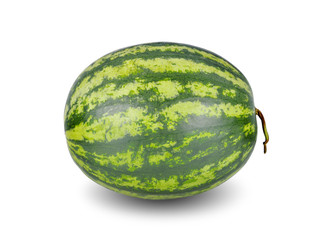while ripe watermelon with stem on white background