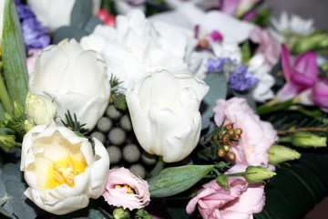 Buquet of beauniful flowers for the holiday white  tulips
