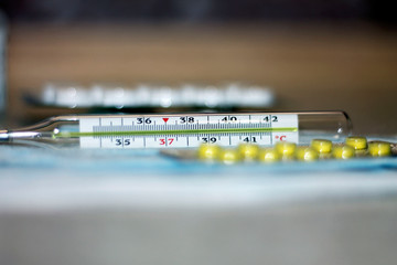 Thermometer shows high temperature close-up