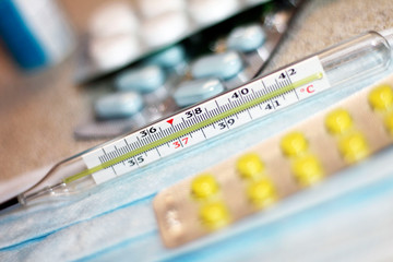 Thermometer shows high temperature close-up