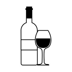 bottle and glass of wine on white background