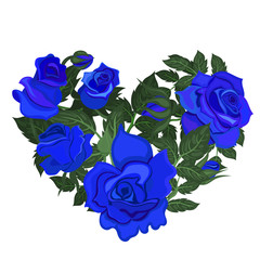 Heart of blue roses isolated on a white background. Vector graphics.