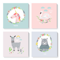 A set of cute cards with animals.
