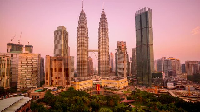 Timelapse of the Petronas Twin Towers at sunset, Kuala Lumpur, Malaysia	