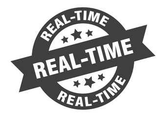real-time sign. real-time round ribbon sticker. real-time tag