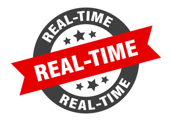 real-time sign. real-time round ribbon sticker. real-time tag