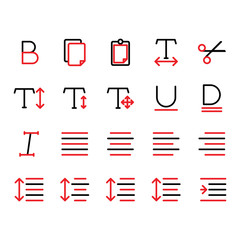 Editing text icon set include text, bold, edit,design,document, copy,paste,horizontal,editor,cut,scissor,vertical, move, arrow,underline,italic,font,justify,center,align,left,right,spacing,increase,