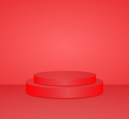 3d red cylinder podium minimal studio background. Abstract 3d geometric shape object illustration render Display 
