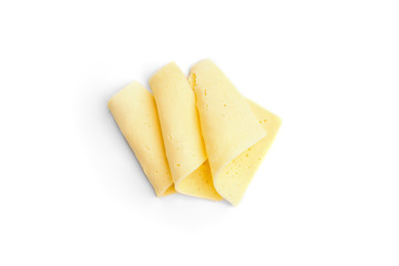 Slice of cheese isolated on white background.