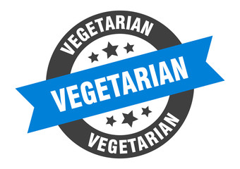 vegetarian sign. vegetarian round ribbon sticker. vegetarian tag