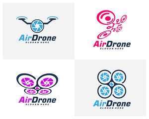 Set of Drone logo design template. Photography drone icon vector. Creative design. Illustration