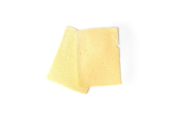 Slice of cheese isolated on white background.