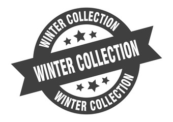 winter collection sign. winter collection round ribbon sticker. winter collection tag