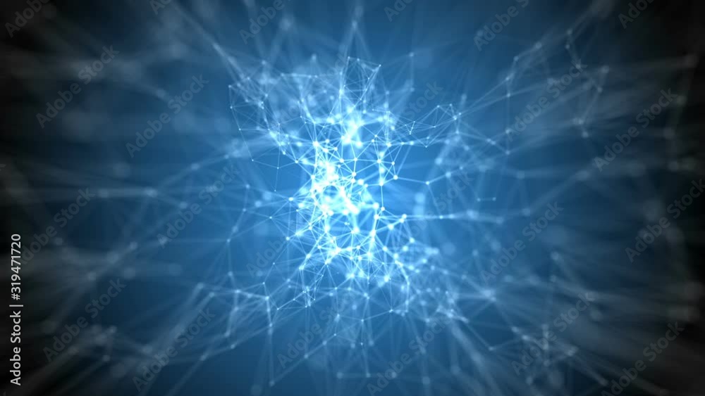 Poster lines and dots light structure view revolving. blue generic technology, science and engineering moti