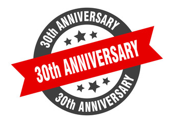 30th anniversary sign. 30th anniversary round ribbon sticker. 30th anniversary tag