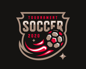 Soccer logo design. Football emblem tournament template editable for your design.