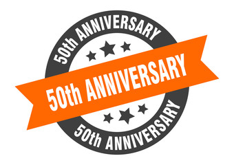 Fototapeta premium 50th anniversary sign. 50th anniversary round ribbon sticker. 50th anniversary tag