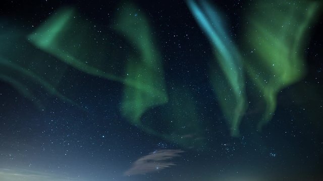 Aurora Borealis in Milky Way Galaxy Night Sky Time Lapse Stars Simulated Northern Lights