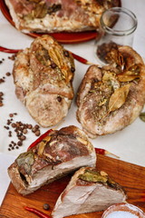 baked meat with specialties in the oven