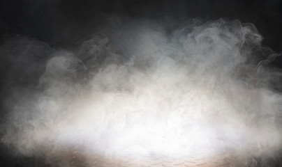 The atmosphere is smog and the iron floor has orange light reflected on the floor. Suitable for creating background images.