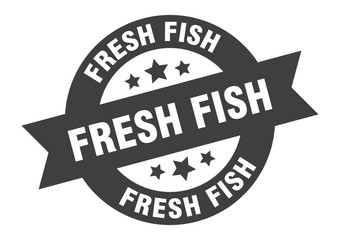 fresh fish sign. fresh fish round ribbon sticker. fresh fish tag