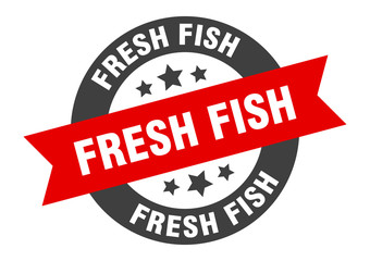 fresh fish sign. fresh fish round ribbon sticker. fresh fish tag