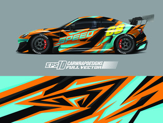 Car wrap decal graphic design. Abstract stripe racing background designs for wrap cargo van, race car, pickup truck, adventure vehicle. Full vector Eps 10