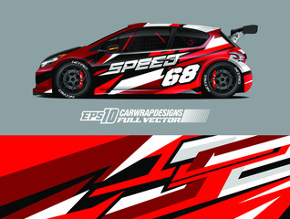 Fototapeta premium Car wrap decal graphic design. Abstract stripe racing background designs for wrap cargo van, race car, pickup truck, adventure vehicle. Full vector Eps 10