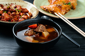 traditional chinese soup with beef radish and carrots