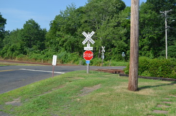A rural railroad crossing