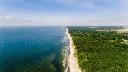 Baltic sea in Klaipeda city in the summer time from the drone perspective