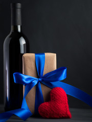 gift for Valentine's day or wedding and a bottle of wine with glasses