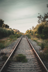 Obraz premium Train tracks in the field station Camet. Buenos Aires - Mar del Plata