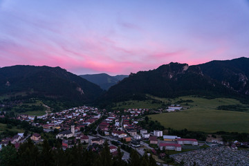 Fototapeta premium Terchova village during sunset. Birth place of Juraj Janosik