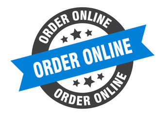 order online sign. order online round ribbon sticker. order online tag