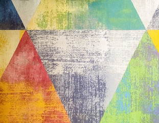 Old colored wallpaper with triangles. Geometric texture