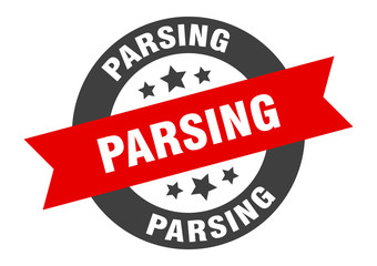 parsing sign. parsing round ribbon sticker. parsing tag