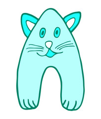 English letter A with cat in doodles style. Kids font vector Illustration on a white background.