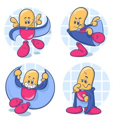 Cute cartoon pills. A set of funny characters. Illustration isolated on white background