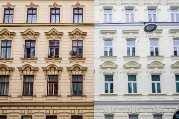 Obraz premium Vienna Architecture. Renovated colored facade of an old apartment building.