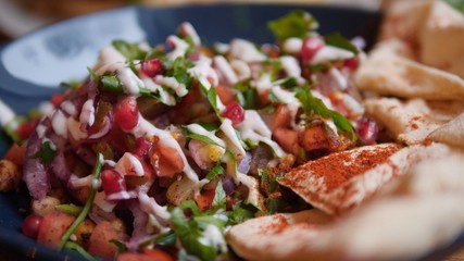 Vegan Tabbouleh Salad With Pomegranate, Chickpeas And Pita Bread.