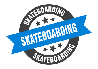 skateboarding sign. skateboarding round ribbon sticker. skateboarding tag
