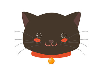Cute Black Kitten Face with Red Collar