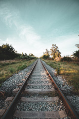 Fototapeta premium Train tracks in the field station Camet. Buenos Aires - Mar del Plata