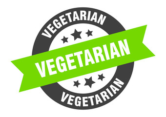 vegetarian sign. vegetarian round ribbon sticker. vegetarian tag