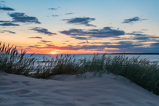 Beautiful Setting sun at beach Tylosand Halmstad, one of Swedens most popular beaches. 