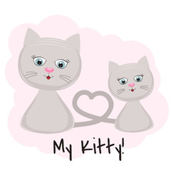 Beautiful cartoon little two cute cats. Vector illustration.