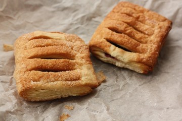 Delicious fresh strudel with cherries and apples