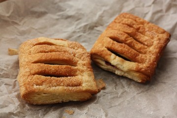 Delicious fresh strudel with cherries and apples