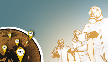 Corona virus  danger background Global outbreak  with outbreaks and People  preventing toxins from dangerous pathogens - Illustration Art